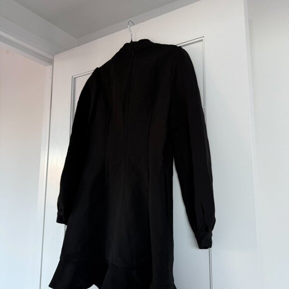 NWT Self-Portrait Ruffled Bib Mini Dress Black Crepe Crystal Trim & Bow Details - Picture 9 of 10